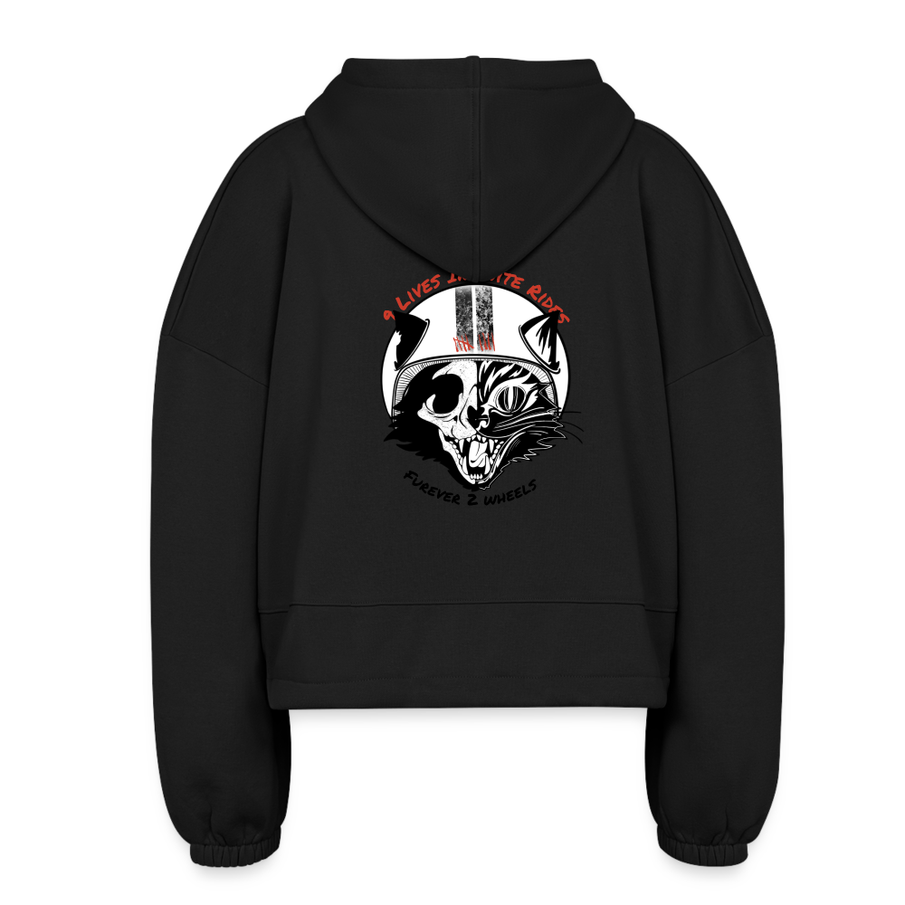 9 lives death kitty cropped hoodie - black